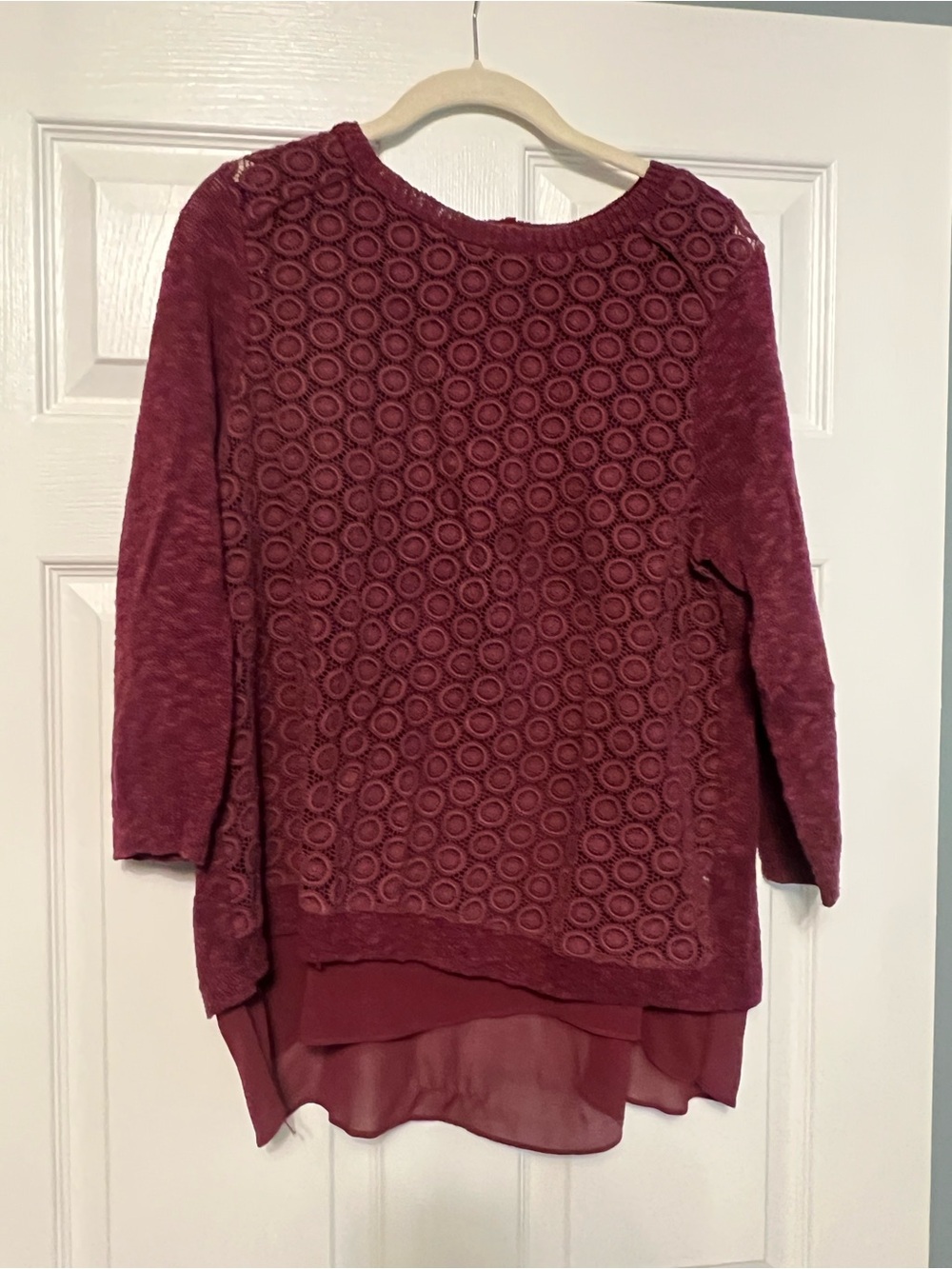 Lucky Brand Burgundy Lace-Front Layered Knit Top